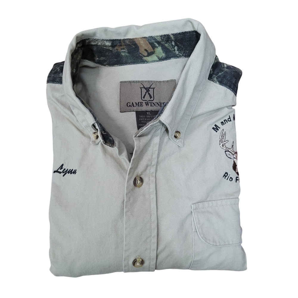 Game Winner XL Hunting Shirt M and M Hunts Rio Frio TX Embroidered‎ Camo Accents